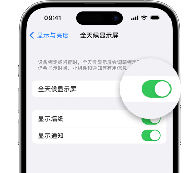 乐昌苹果15预约维修分享iPhone15如何设置全天候显示屏幕可见 